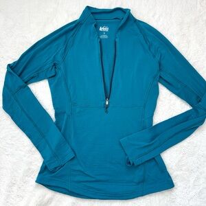 REI Co-op Sweatshirt Women‎ Small Blue Half Zip Thumbhole Lightweight Outdoor